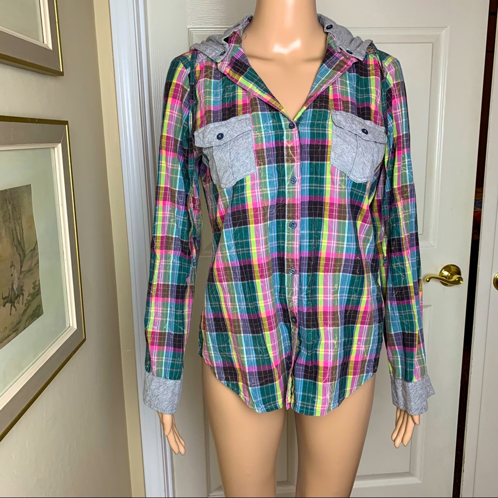 ZARA TRF Trafaluc Detachable Hoodie Shirt Sz M